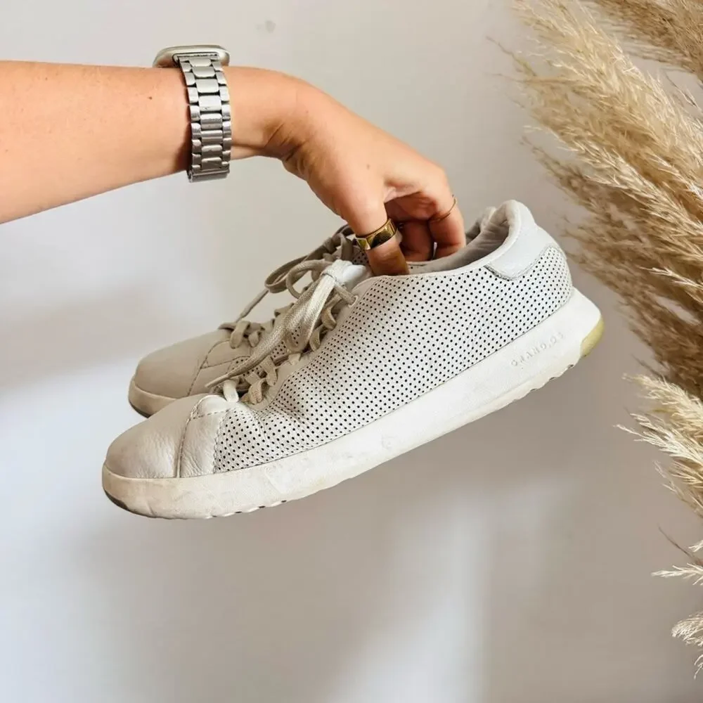 MENS COLE HAAN Grand Pro Off White Grey Leather $170 Lace Up Sneakers Shoes 8.5